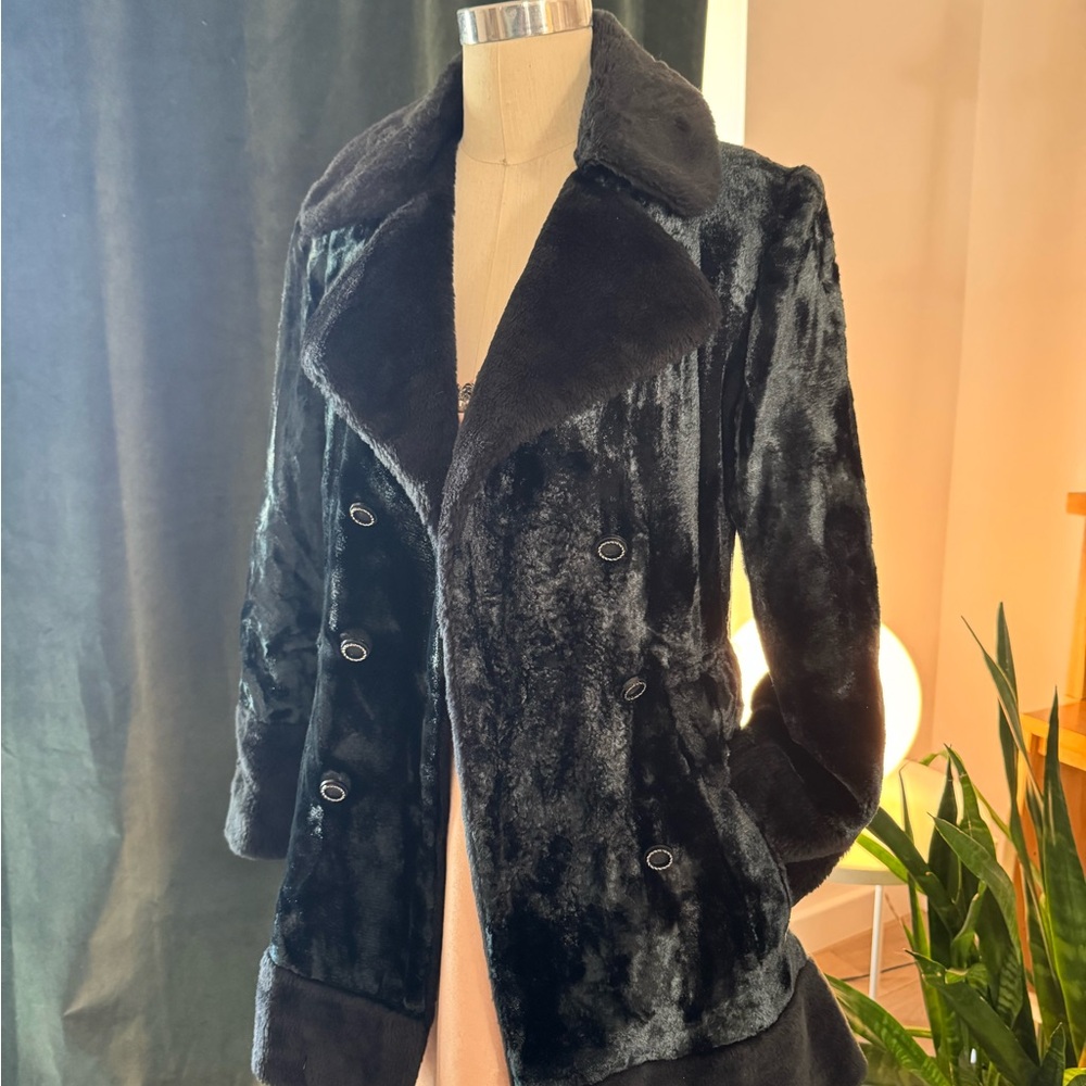 Adorable rare vintage black faux fur coat
